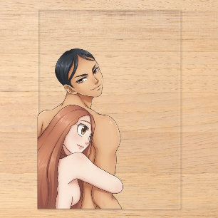 Invitaciones Acrílicas Arte de impresión digital de pareja de anime