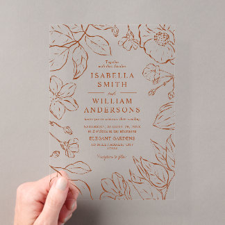 Invitaciones Acrílicas Arte de línea de terracota botánica elegante bohem