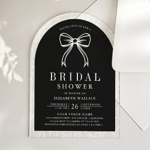 Invitaciones Acrílicas Arte de línea en blanco y negro Coquette Lazo Desp