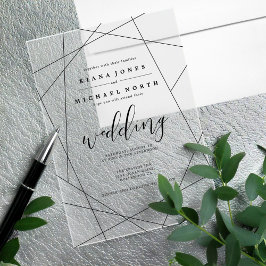 Invitaciones Acrílicas Arte de línea geométrica Boda ID648 Plata/Negro