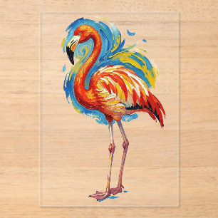 Invitaciones Acrílicas Arte de pájaro con pincelada abstracta de flamenco