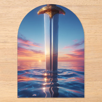 Invitaciones Acrílicas Arte de pared de espada de puesta de sol mística