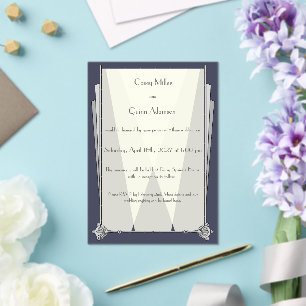 Invitaciones Acrílicas Arte Deco Elegante en Azul Boda
