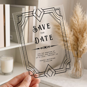 Invitaciones Acrílicas Arte geométrico de líneas Art Deco para boda Save 