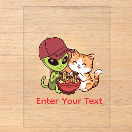 Invitaciones Acrílicas Arte Kawaii de Ramen de Gato Alien Cute