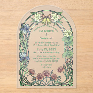 Invitaciones Acrílicas Arte Nouveau floral romántico caprichoso Arco