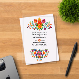 Invitaciones Acrílicas Arte Popular Mexicano Floral Transparente Boda