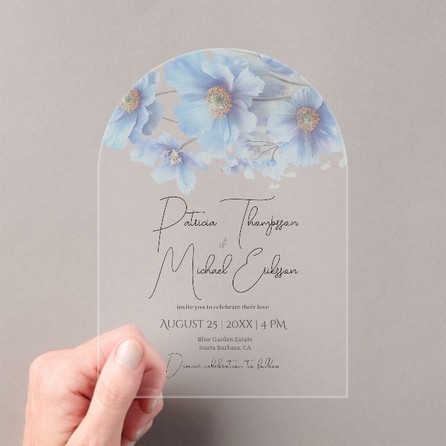 Invitaciones Acrílicas Artistic Handwritten Blue Himalayan Poppy Wedding  (Insitu (portátil))