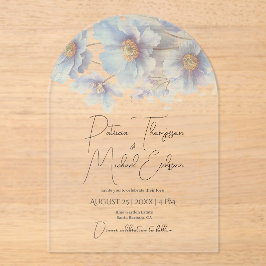 Invitaciones Acrílicas Artistic Handwritten Blue Himalayan Poppy Wedding 