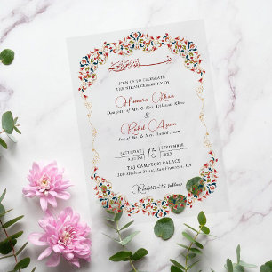 Invitaciones Acrílicas Artístico Botánico Floral Paisley Boda Musulmana