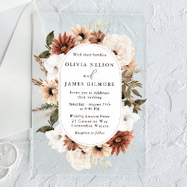 Invitaciones Acrílicas Asombroso marco floral Boho Boda moderno