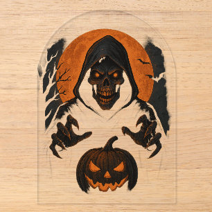 Invitaciones Acrílicas Asustador Mago de Halloween – Cráneo Encapotado Es