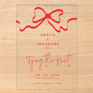 Invitaciones Acrílicas Atando el Nudo Cinta Roja Save the Date Boda