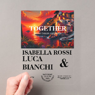 Invitaciones Acrílicas Atardecer italiano paisaje costero audaz acuarela