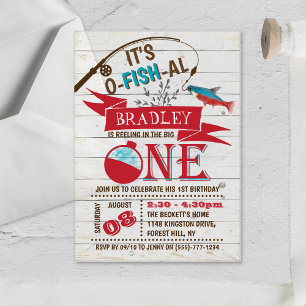 Invitaciones Acrílicas Atrapando al Grande Pesca Cumpleaños 1