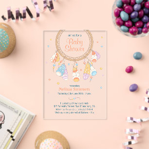 Invitaciones Acrílicas Atrapasueños Tribal Boho Fiesta de Bebé Transparen