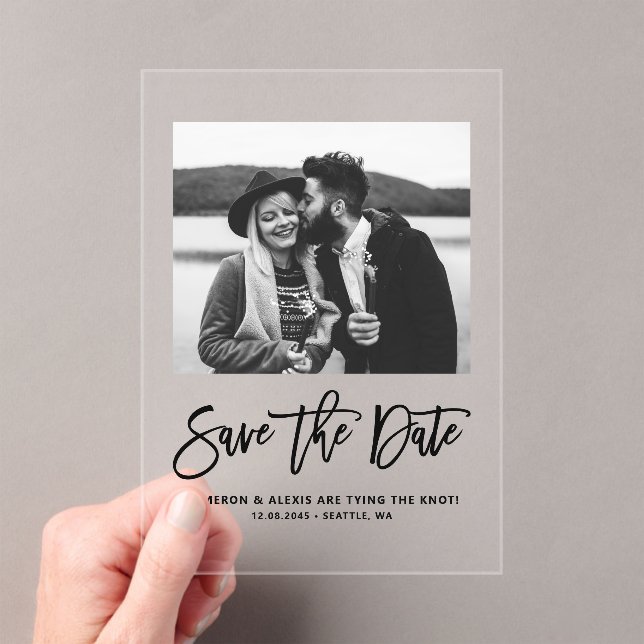 Invitaciones Acrílicas Audaz caligrafía moderna foto floral (Insitu (portátil))