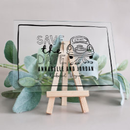 Invitaciones Acrílicas Automóvil dibujado a mano con crema y negro