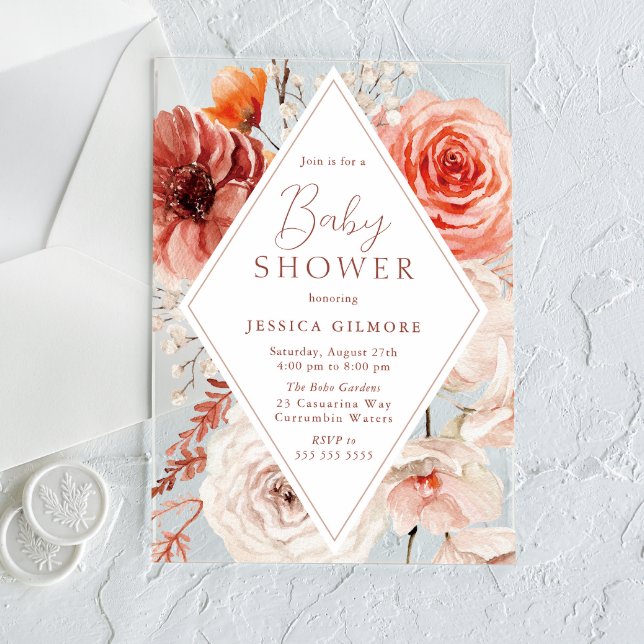 Invitaciones Acrílicas Autumn Botanical Boho Floral Neutral Baby Shower (Subido por el creador)