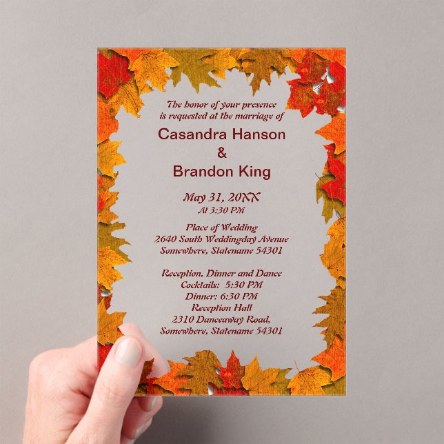 Invitaciones Acrílicas Autumn Leaves of Yellow and Orange Wedding Invite (Insitu (portátil))