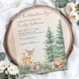 Invitaciones Acrílicas Aventura de Animales del Bosque Fiesta de Bebé