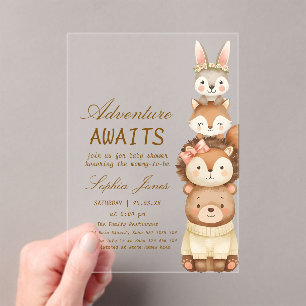 Invitaciones Acrílicas Aventura Espera Bosque Animales Lindos Shower de B