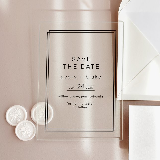 Invitaciones Acrílicas AVERY Boda Minimalista Guardar la fecha (AVERY Minimalist Wedding Save the Date Acrylic Invitations)