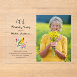 Invitaciones Acrílicas Aves de época Canarias Flores 60 años foto de cump<br><div class="desc">Bonito vintage fiesta de cumpleaños número 60,  invitación a la foto acrílica clara con canarios amarillos cantando en las ramas de un árbol floreciendo con flores de primavera. Contáctame para obtener ayuda con tus personalizaciones o para solicitar productos adicionales de correspondencias o coordinación de Zazzle para tu celebración.</div>
