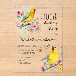 Invitaciones Acrílicas Aves de la Vintage Canarias Flores 100 años