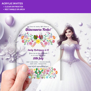 Invitaciones Acrílicas Aves florales ACRÍLICAS Quinceanera Fiesta Folkart