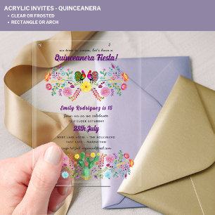 Invitaciones Acrílicas Aves florales ACRÍLICAS Quinceanera Fiesta Folkart