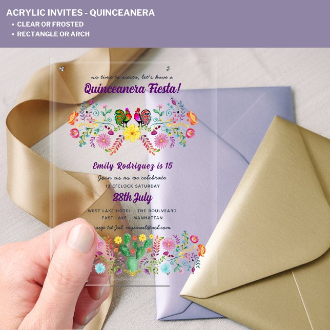 Invitaciones Acrílicas Aves florales ACRÍLICAS Quinceanera Fiesta Folkart (Subido por el creador)