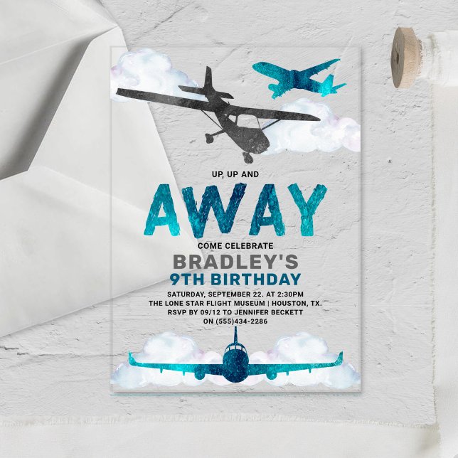 Invitaciones Acrílicas Aviación de avión Cualquier fiesta de cumpleaños p (Subido por el creador)