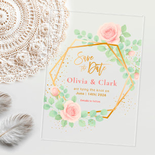 Invitaciones Acrílicas Aviso de fecha de boda floral