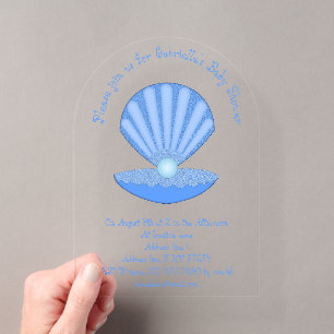 Invitaciones Acrílicas Azu Baby Niño Concha de ostra y Perla Baby Shower