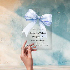 Invitaciones Acrílicas Azul crema beige elegante Sweet 16 transparente