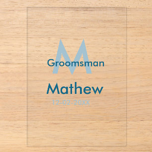 Invitaciones Acrílicas Azul marino groomsman letra nombre fecha masculino