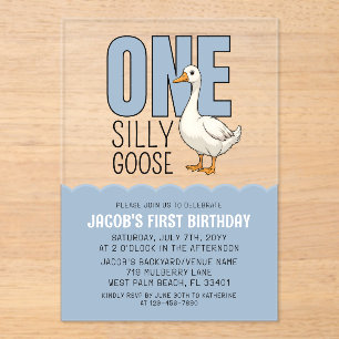 Invitaciones Acrílicas Azul moderno un tonto Fiesta de primer cumpleaños