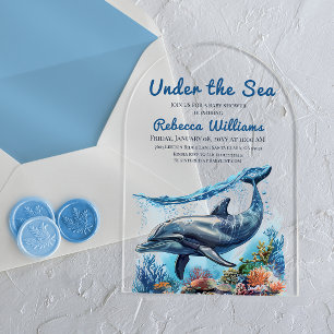 Invitaciones Acrílicas Azul Náutico Niño Bajo el Mar Baby Shower