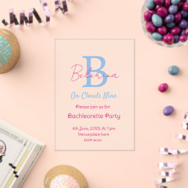 Invitaciones Acrílicas azul rosa en nubes nueve monograma despedida de so