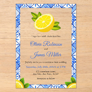 Invitaciones Acrílicas Azulejo Azul Italiano Mediterráneo - Boda de Limón