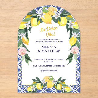 Invitaciones Acrílicas Azulejos italianos limoneros Ducha de matrimonio