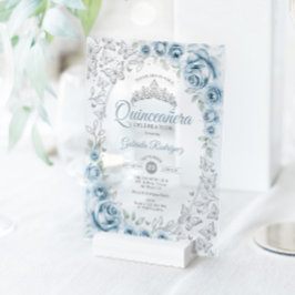 Invitaciones Acrílicas Baby Blue Silver Floral Quinceanera