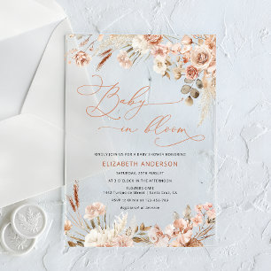 Invitaciones Acrílicas Baby en Flor Boho Pasto de Pampas Baby Shower