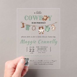 Invitaciones Acrílicas Baby Green Little Cowboy is on the Way Invitation