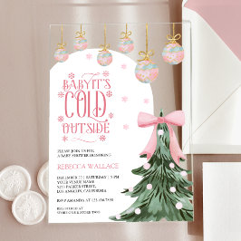 Invitaciones Acrílicas Baby hace frío afuera Fiesta de Bebé Rosa de Invie