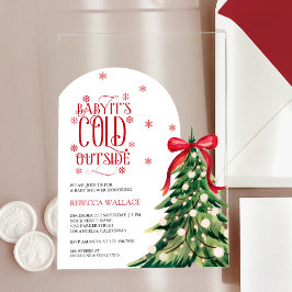 Invitaciones Acrílicas Baby hace frío afuera Invierno Lazo Rojo Baby Show