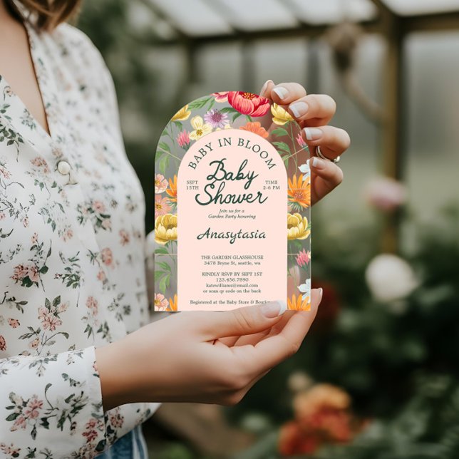 Invitaciones Acrílicas Baby in Bloom Arch Bold Floral Garden Baby Shower (Baby in Bloom Arch Bold Floral Garden Baby Shower Acrylic Invitations)
