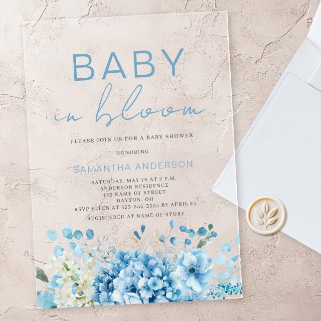 Invitaciones Acrílicas Baby In Bloom Blue Floral Boy Baby Shower  (Subido por el creador)