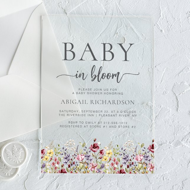 Invitaciones Acrílicas Baby in Bloom Boho Wildflowers Baby Shower (Subido por el creador)